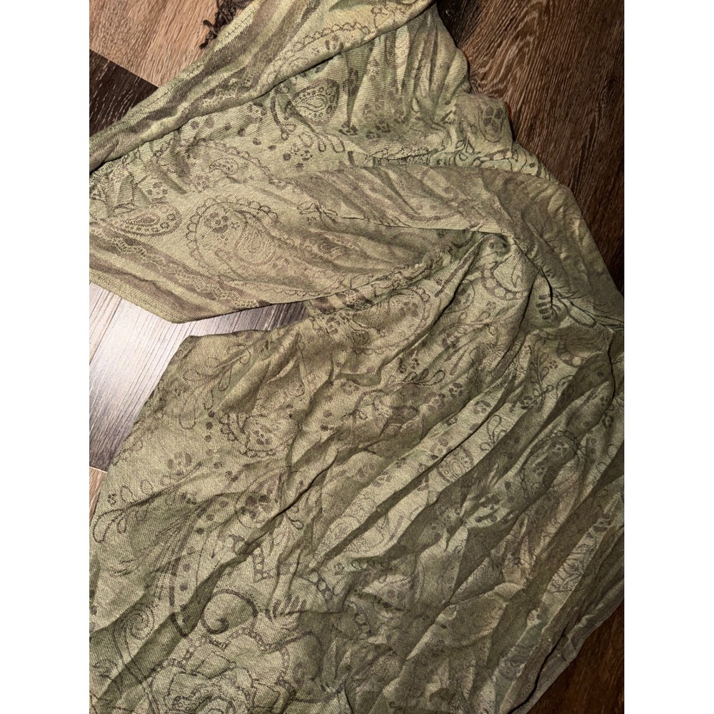 Olive Green Paisley Pashmina Scarf Fringed Boho Shawl Wrap Lightweight Woven